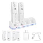4-in-1 Charging Station for Wii&Wii U Remote Controller,Charger with 4 Rechargeable Battery Packs (4 Port Charging Station+4 pcs 2800mAh Replacement Batteries+USB Cable),Remote Not Included