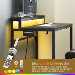 YATINEY 47.2" Computer Desk with Charging Station and LED Lights, Gaming Desk with Monitor Stand, 2-Tier Home Office Desk with 4 Side Hooks, for Living Room, Home Office, Black DN12UDBB