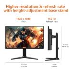 Amazon Basics 24 Inch (23.8 inch viewable) Gaming Monitor, FHD 1080P, 165Hz, VESA Compatible, Adaptive sync, 1ms Response, Black