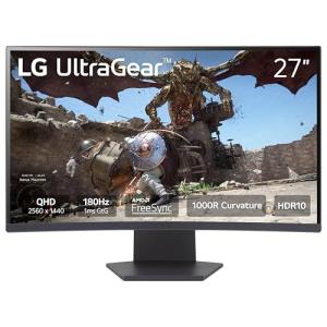 LG 27GS60QC-B Ultragear Curved Gaming Monitor 27-Inch QHD (2560x1440) 180Hz 1ms 1000R AMD FreeSync HDR10 HDMIx2 DisplayPort Borderless Design Black Stabilizer DAS Crosshair FPS Counter
