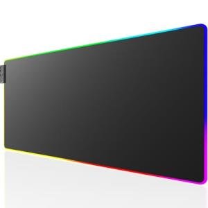 KTRIO RGB Large Gaming Mouse Pad Desk Mat, Superior Micro-Weave Cloth for Precise Mouse Control, Non-Slip Rubber Base, Stitched Edges, Water-Resistant, for Gamer, Office & Home, 31.5 x 11.8 in