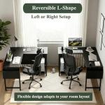 Sagenest L Shaped Desk, 50 Inch Reversible Computer Desk Corner Gaming Table with CPU Stand & Storage Bag, Sturdy Metal Frame PC Workstation for Home Office