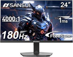 SANSUI 24 Inch Gaming Monitor 180Hz, DP 1.4 & HDMI 2.0 Ports High Refresh Rate Computer Monitor, Racing FPS RTS Modes, 1ms Response Time 110% sRGB (ES-G24F4, HDMI Cable Included)