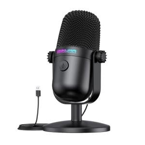 Gaming Microphone with Noise Cancellation & Mute Button, USB Condenser Mic for Streaming/Recording, Ultra-Compact Design, Compatible with PC/Mac/PS4/PS5, Podcast/YouTube/Twitch/Discord (Black)