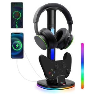 JDGPOKOO Controller Charger with RGB Headphone Stand for Xbox Series X|S/Elite 2/One/One X/One S/One Elite, XSX Controller Charger Station with 2 USB Port, Headset Stand for Xbox Charging Station Dock