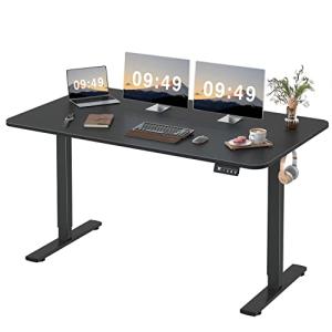 Furmax 55 x 24 Inches Electric Height Adjustable Standing Desk Large Sit Stand Up Desk Home Office Computer Desk Memory Preset with T-Shaped Metal Bracket, Black