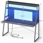 Besiost Gaming Desk with Hutch and LED Lights, Gaming Computer Desk with Power Outlets, Gamer Desk with Storage Shelves, PC Game Desks with Pegboards, for Bedroom, Carbon Fiber Black, 49"