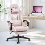 N-GEN GAMING Video Gaming Chair Office Computer Desk Use Ergonomic Reclining Backrest Adjustable Armrests Lumbar Support Footrest High Density Foam Breathable Fabric Heavy Duty Base (Pink)
