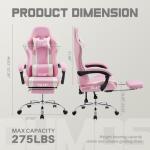 DUMOS Ergonomic Gaming Office Desk Chair with Footrest and Headrest for Adults, PU Leather Video Computer Chair with Linkage Armrests, Height Adjustable 360° Swivel Recling Chair, White Pink
