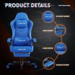 Gaming Chair, 400 lbs Adult Chair, High Back Computer Chair with Footrest and Linked Armrests, Office Video Game Chair with Lumbar Support (Blue)