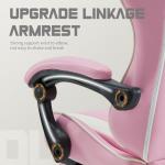 DUMOS Ergonomic Gaming Office Desk Chair with Footrest and Headrest for Adults, PU Leather Video Computer Chair with Linkage Armrests, Height Adjustable 360° Swivel Recling Chair, White Pink