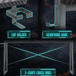 Besiost Gaming Desk with Hutch and LED Lights, Gaming Computer Desk with Power Outlets, Gamer Desk with Storage Shelves, PC Game Desks with Pegboards, for Bedroom, Carbon Fiber Black, 49"