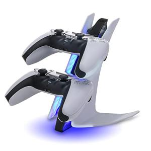 PS5 Controller Charger, PlayStation 5 Controller Charging Station with LED Light and Charger Cable