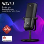 Elgato Wave:3 - Premium Studio Quality USB Condenser Microphone for Streaming, Podcast, Gaming and Home Office, Free Mixer Software, Sound Effect Plugins, Anti-Distortion, Plug ’n Play, for Mac, PC