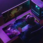 DINKY RGB Gaming Mouse Pad, Large Extended Soft Led Mouse Pad with 14 Lighting Modes, Water Resist Keyboard Pad, Computer Keyboard Mousepads Mat 35.4×15.8 inches-Nebula Universe