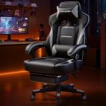 GTPLAYER Gaming Chair with Footrest, Big and Tall Game Chair 350lb Racing Style Computer Chair, Ergonomic Executive Office Chair High Back with Lumbar Support and Recliner, Light Gray