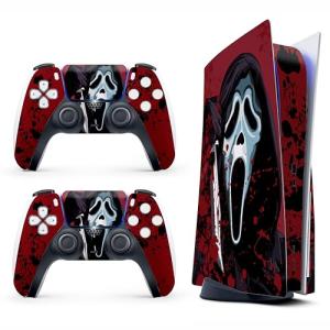 Skin Sticker for Game Console 5 Cover - Horror, Compatible with Both Disc Edition & Digital Edition (not Slim Ver) - 2 Controller Skins & Console Skin - No Bubble, Full Protection, Removable