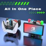 Switch Controller Charger for Nintendo Switch, Charging Dock with JoyCon/Pro / PS5 Controller, Charger Station with LED Indicator and Charger Cable for JoyCons, 6 in 1 Nintendo Charging Dock