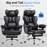 COMHOMA Big and Tall Office Chair 400LBS Heavy Duty Gaming Chair with Deluxe Embossing Leather High Back Wider Ergonomic Computer Chair with Foot Rest 150°Reclining Pocket Spring Lumbar Support