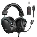 FIFINE Wired Gaming Headset, USB Headphone with 7.1 Surround Sound, Detachable Microphone, Control Box, 3.5mm Headphones Jack, Over-Ear Headset for PC/PS5/Xbox/Switch, Black-AmpliGame H9
