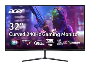 acer Nitro 31.5 Inch FHD 1920 x 1080 1500R Curved PC Gaming Monitor | AMD FreeSync Premium | 240Hz Refresh | 1ms VRB | VESA Mountable | HDR10 | One Display Port 1.4 & Two HDMI 2.0 | ED320Q X2bmiipx