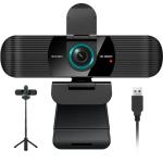 RUWBY Full HD 1080P Webcam with Built-in Dual Mics, Wide-Angle Lens, Privacy Cover, Tripod Stand, Autofocus Computer Camera, Plug and Play for Desktop PC or Laptop