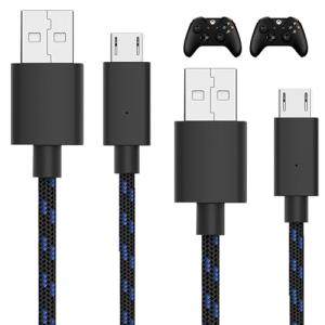 Talkworks Controller Charger Cord for Xbox One - 2 Pack 10 ft Nylon Braided Micro USB Charging Cable - Also Android Compatible with Samsung Galaxy, PS4