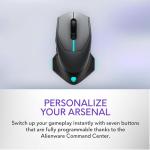 Alienware Wired/Wireless Gaming Mouse AW610M - 16000 DPI Optical Sensor, 350 Hour Rechargeable Battery, 7 Buttons, 3-ZONE 16.8m AlienFX RGB Lighting, Ergonomic - Dark Side of the Moon