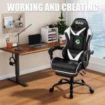 Czlolo Gaming Chair with Footrest Racing Style Lumbar Support Massager Video Game Chair with Metal Legs, High Back Reclining Gamer Chair with Headrest, 360° Swivel Office Computer Desk Chair (White)