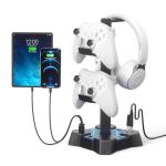 KDD Headphone Stand with USB Charger, Controller Stand for Desk, Headphone Holder with 2 USB Charging Ports and 3 AC Outlets, Accessories for Desktop(Black)