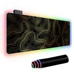 RGB Mouse Pad LED Desk Mat Large Gaming Mousepad Black and Gold Line Design, Keyboard Pad XL Mouse Mat for Home and Office (Black with Gold Topographic Line)