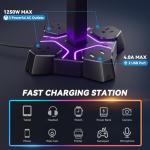 KDD Headphone Stand with USB Charger, Controller Stand for Desk, Headphone Holder with 2 USB Charging Ports and 3 AC Outlets, Accessories for Desktop(Black)