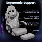 N-GEN GAMING Video Gaming Chair with Footrest Lumbar Support for Home Office High Back Recliner Height Adjustable Ergonomic Comfy Fabric Computer Desk Chair (Grey)
