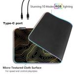 RGB Mouse Pad LED Desk Mat Large Gaming Mousepad Black and Gold Line Design, Keyboard Pad XL Mouse Mat for Home and Office (Black with Gold Topographic Line)