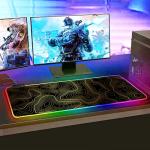 RGB Mouse Pad LED Desk Mat Large Gaming Mousepad Black and Gold Line Design, Keyboard Pad XL Mouse Mat for Home and Office (Black with Gold Topographic Line)