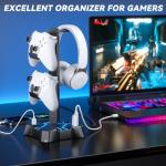 KDD Headphone Stand with USB Charger, Controller Stand for Desk, Headphone Holder with 2 USB Charging Ports and 3 AC Outlets, Accessories for Desktop(Black)