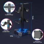 KDD Headphone Stand with USB Charger, Controller Stand for Desk, Headphone Holder with 2 USB Charging Ports and 3 AC Outlets, Accessories for Desktop(Black)