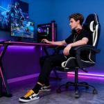 OS MOTOR Gaming Chair with Headrest and Lumbar Support, Ergonomic High Back Office Chair, Racing Style Executive Computer Desk Chair, Leather Adjustable Swivel Task Chair for Home Office (White)