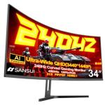 SANSUI 34 Inch 240Hz Ultrawide Curved Gaming Monitor UWQHD 3440×1440, 21:9 2K Curved Monitor 1500R,HDR400,Fast VA, PIP/PBP,AI Crosshair,AIPQ(Visual Enhance),MPRT 1ms,HDMI2.1*2,DP1.4*2(DP Cable Incl.)