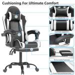 OS MOTOR Gaming Chair with Headrest and Lumbar Support, Ergonomic High Back Office Chair, Racing Style Executive Computer Desk Chair, Leather Adjustable Swivel Task Chair for Home Office (White)