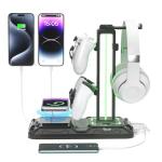 KDD Headphone & Controller Stand with Wireless Charging - Rotatable Headset Stand with 9 Light Modes - Controller Holder with 2 USB and Type C Ports - for Gamers Desktop Accessories