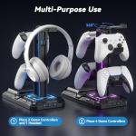 KDD Headphone & Controller Stand with Wireless Charging - Rotatable Headset Stand with 9 Light Modes - Controller Holder with 2 USB and Type C Ports - for Gamers Desktop Accessories