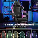 GTPLAYER Gaming Chair, Computer Chair with RGB LED Lights, High Back Ergonomic Chair for Adults with Footrest, Reclining Office Chairs, Linkage Armrest, Black