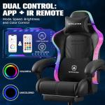 GTPLAYER Gaming Chair, Computer Chair with RGB LED Lights, High Back Ergonomic Chair for Adults with Footrest, Reclining Office Chairs, Linkage Armrest, Black