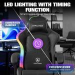 GTPLAYER Gaming Chair, Computer Chair with RGB LED Lights, High Back Ergonomic Chair for Adults with Footrest, Reclining Office Chairs, Linkage Armrest, Black