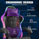 GTPLAYER Gaming Chair, Computer Chair with RGB LED Lights, High Back Ergonomic Chair for Adults with Footrest, Reclining Office Chairs, Linkage Armrest, Black