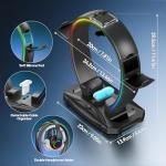 KDD RGB Headphone & Controller Stand with 9 Light Modes - Foldable Controller Hanger for Desk - Earphone Stand with Cable Organizer - for Gamers Desktop Accessories