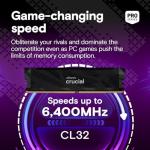 Crucial Pro DDR5 RAM 32GB Kit (2x16GB), 6400MHz CL32, Overclocking Desktop Gaming Memory, Intel XMP 3.0 & AMD Expo Compatible, Black - CP2K16G64C32U5B