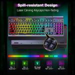 TECKNET Gaming Keyboard, USB Wired Computer Keyboard, 15-Zone RGB Illumination, IP32 Water Resistance, 25 Anti-ghosting Keys, All-Metal Panel (Whisper Quiet Gaming Switch)
