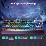 TECKNET Gaming Keyboard, USB Wired Computer Keyboard, 15-Zone RGB Illumination, IP32 Water Resistance, 25 Anti-ghosting Keys, All-Metal Panel (Whisper Quiet Gaming Switch)